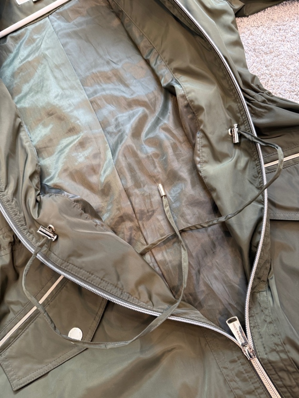 Michael Kors | Olive Green Hooded Anorak Jacket with Adjustable Waist - Picture 14 of 16